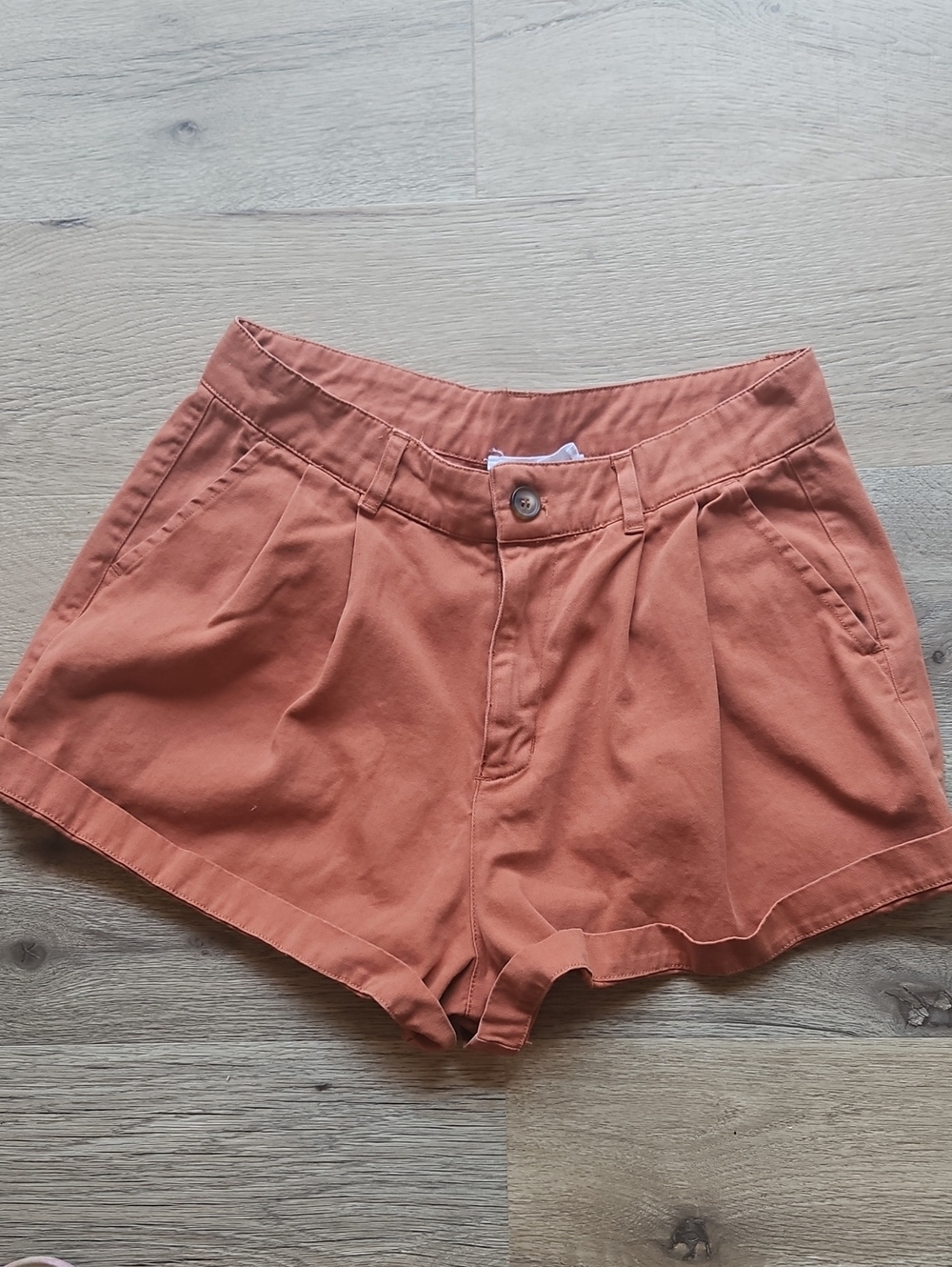 Double Zero Terracotta High Waisted Pleated Shorts | Rust Burnt Orange Fall Shor